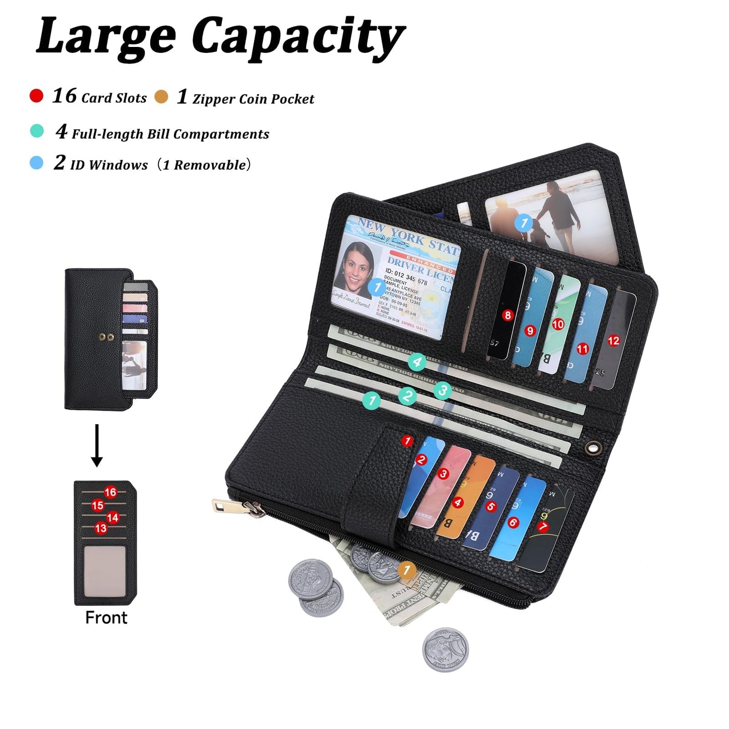 GAEKEAO Women Wallet RFID Blocking Leather Bifold Compact Card Holder Ladies Travel Wallet Purse, Large Capacity Wristlet