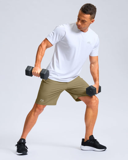 G Gradual Men's Athletic Running Shorts with Zipper Pockets Quick Dry 7"/ 5"/ 9" Workout Gym Shorts for Basketball Hiking(Dusty Khaki,9S)