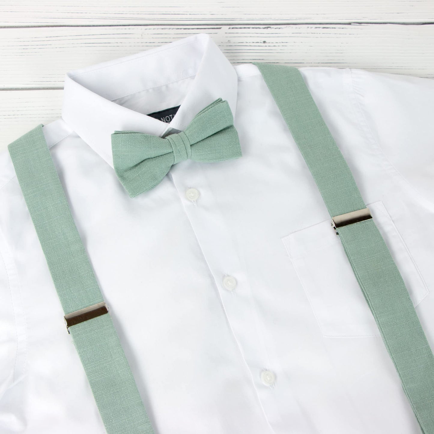 Spring Notion Mens' Linen Blend Suspenders and Bow Tie Set for Groomsmen Wedding, Sage 48 Inch