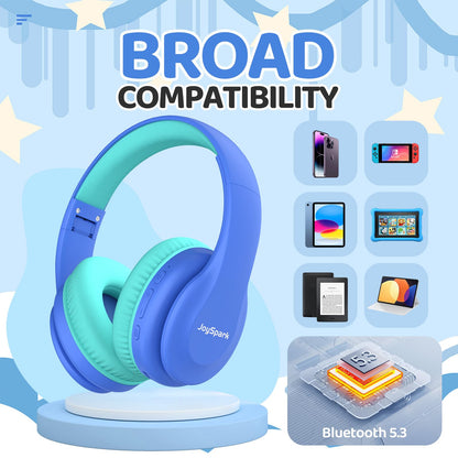 JoySpark Kids Bluetooth Headphones, Lightweight Wireless Headphones for Kids, 85/94dB Volume Limited, 60 Hours Playtime, Bluetooth 5.3, Over-Ear Toddler Headsets with Built-in Mic-Blue