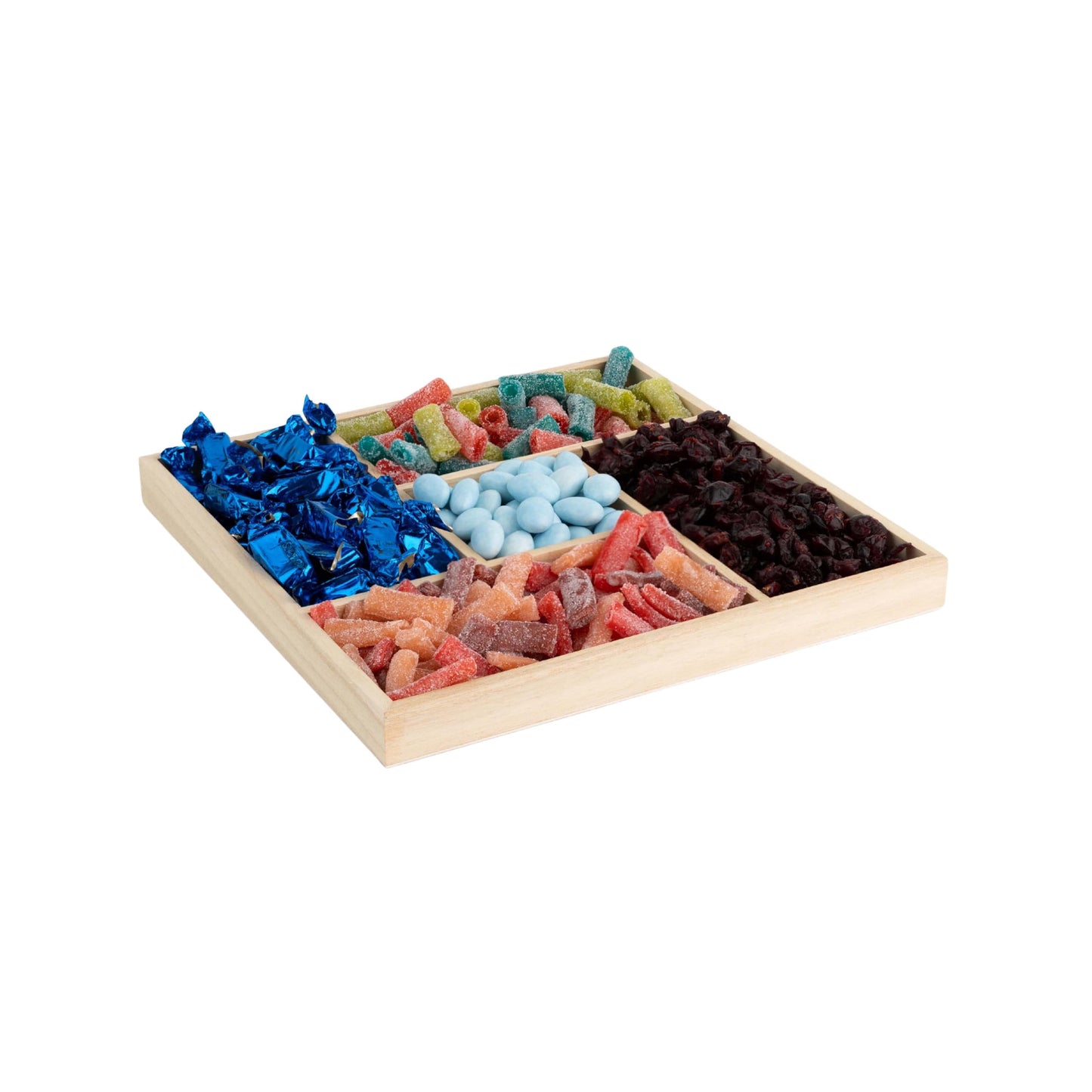 Wooden Candy Platters - Set of 2, 10"x10" Bamboo Square Serving Trays for Parties, Events, and Home Decor - 5 Compartment Candy and Snack Organizer (2 Pack)