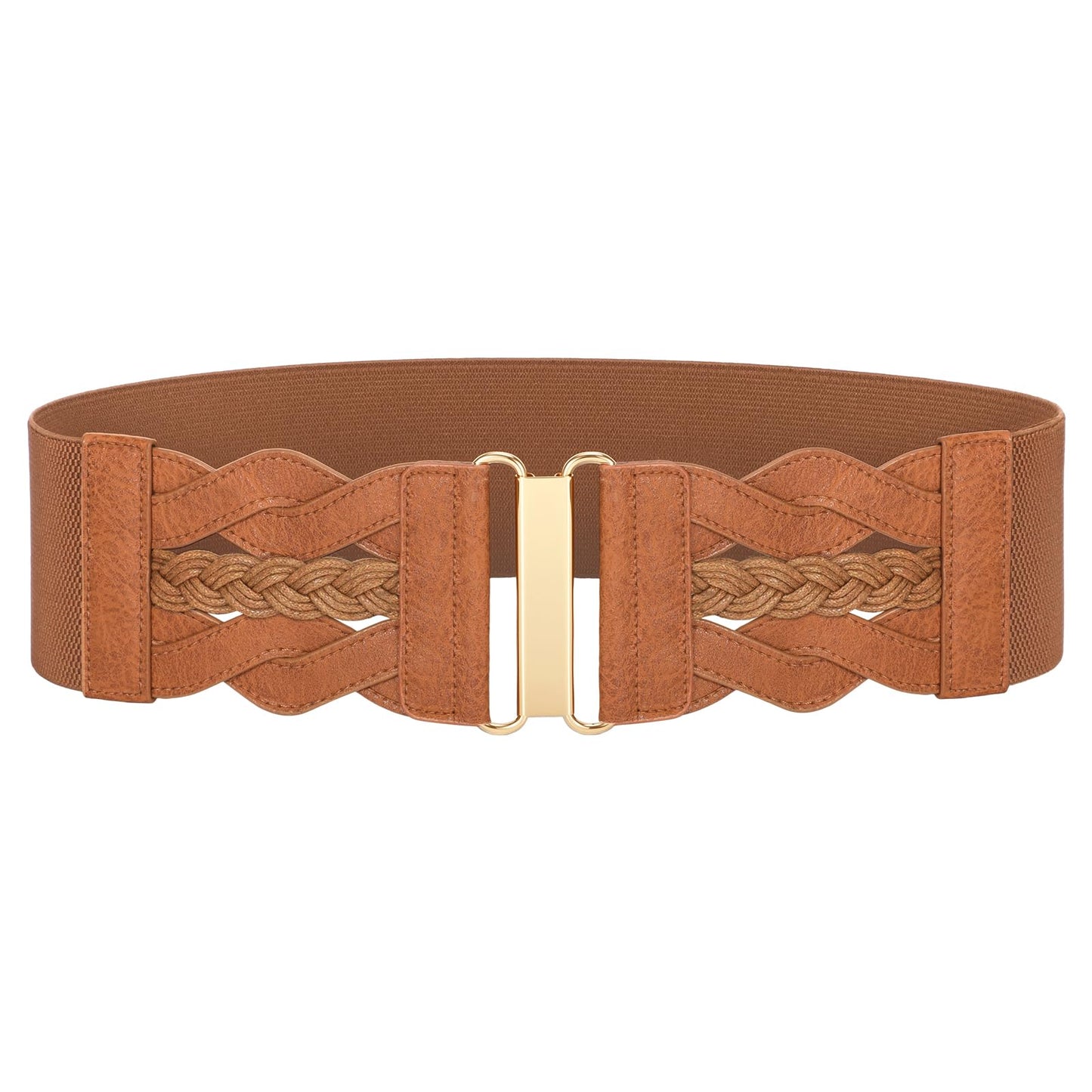 SANSTHS Women Wide Elastic Waist Belt, Vintage Stretchy Belt with Gold Buckle Fashion Women Belt for Dresses Skirts Coats