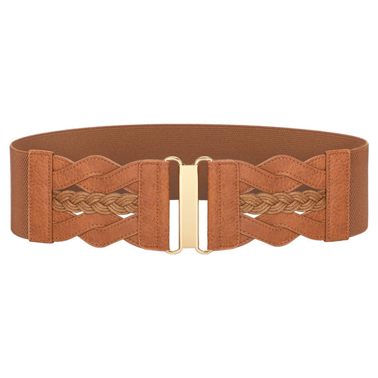 SANSTHS Women Wide Elastic Waist Belt, Vintage Stretchy Belt with Gold Buckle Fashion Women Belt for Dresses Skirts Coats