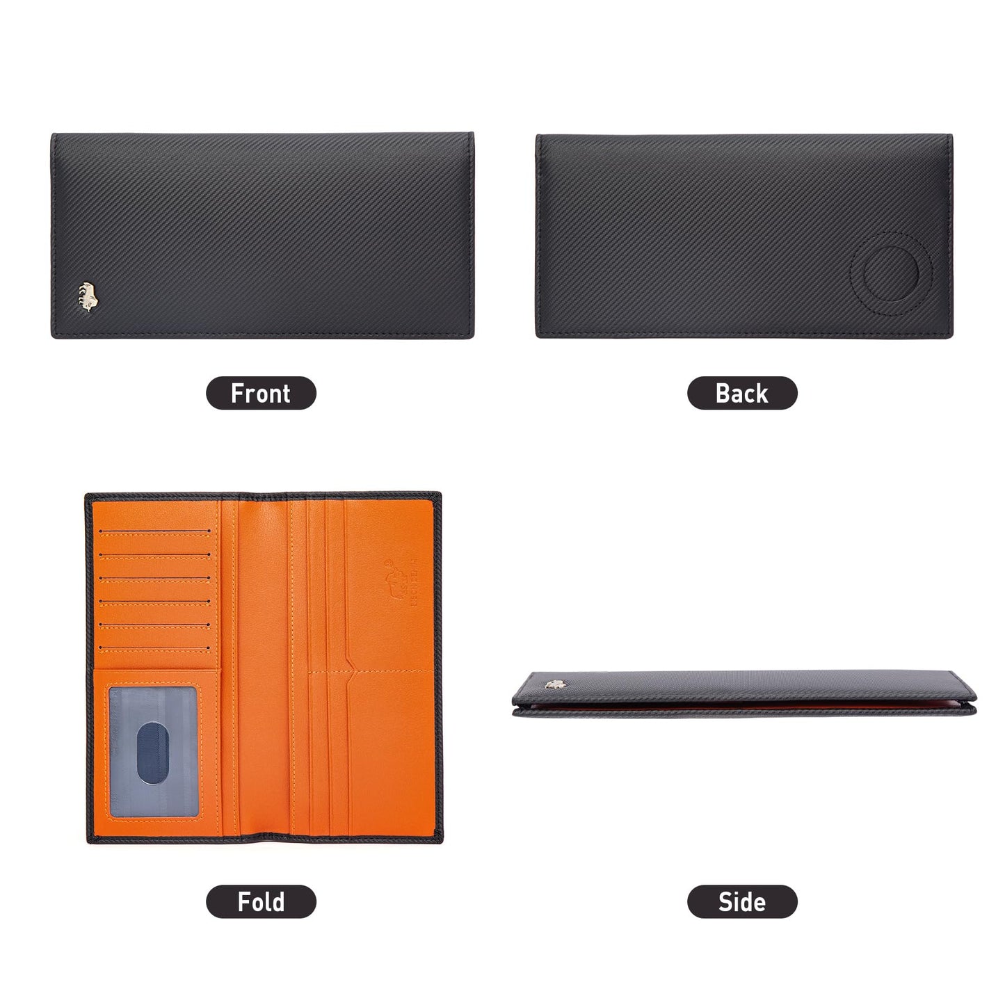 BISON DENIM RFID Bifold Wallets Slim Credit Card Wallet Real Leather Mens Long Wallet with Zipper Coin Pocket (W4470-Orange)
