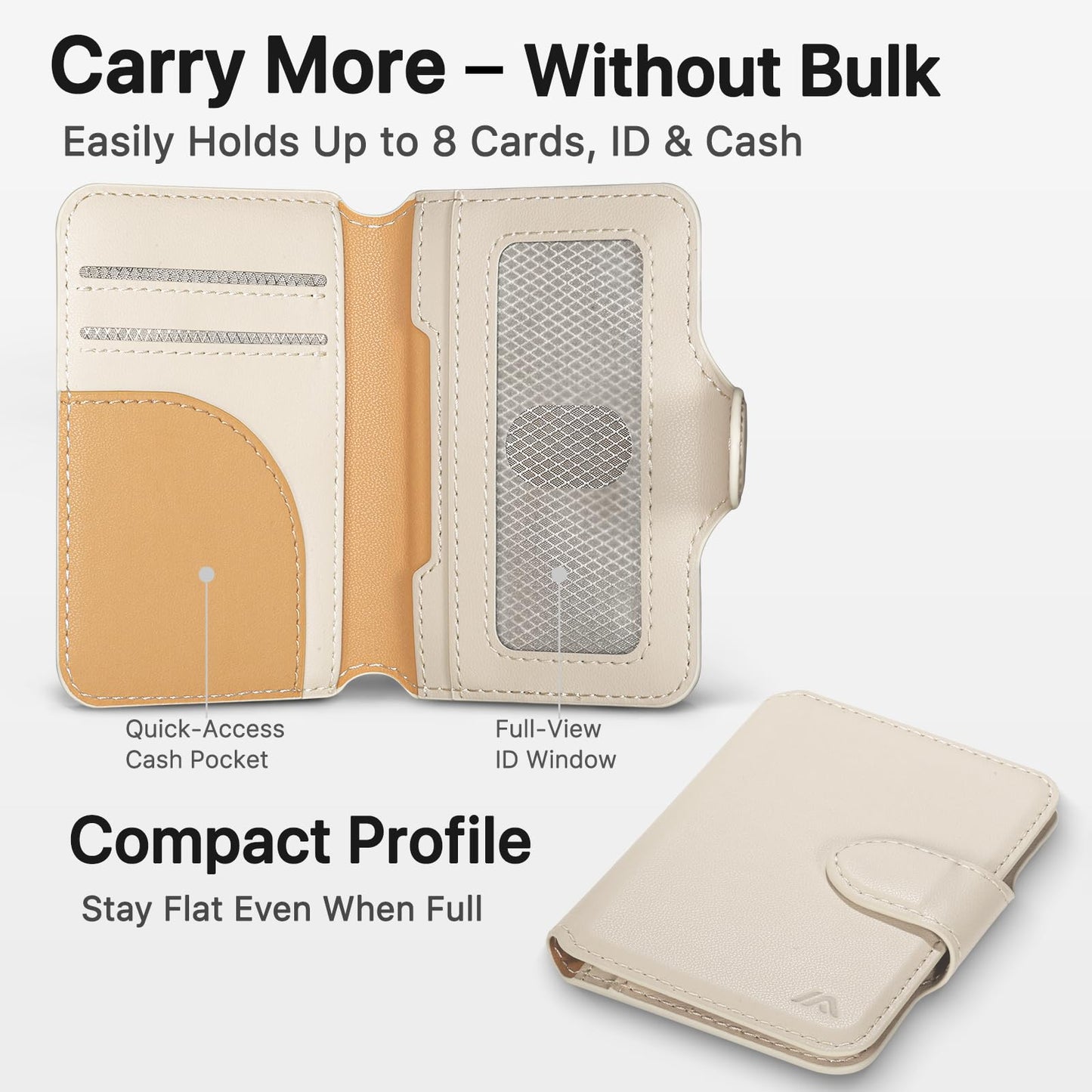 MEFON for MagSafe Wallet, Magnetic Phone Wallet RFID Blocking, Slim 5-8 Card Holder with Cash Slot & Clear ID Window, Minimalist Mag Safe Wallets for iPhone 17/16/15/14/13/12 Series, Oatmeal Beige