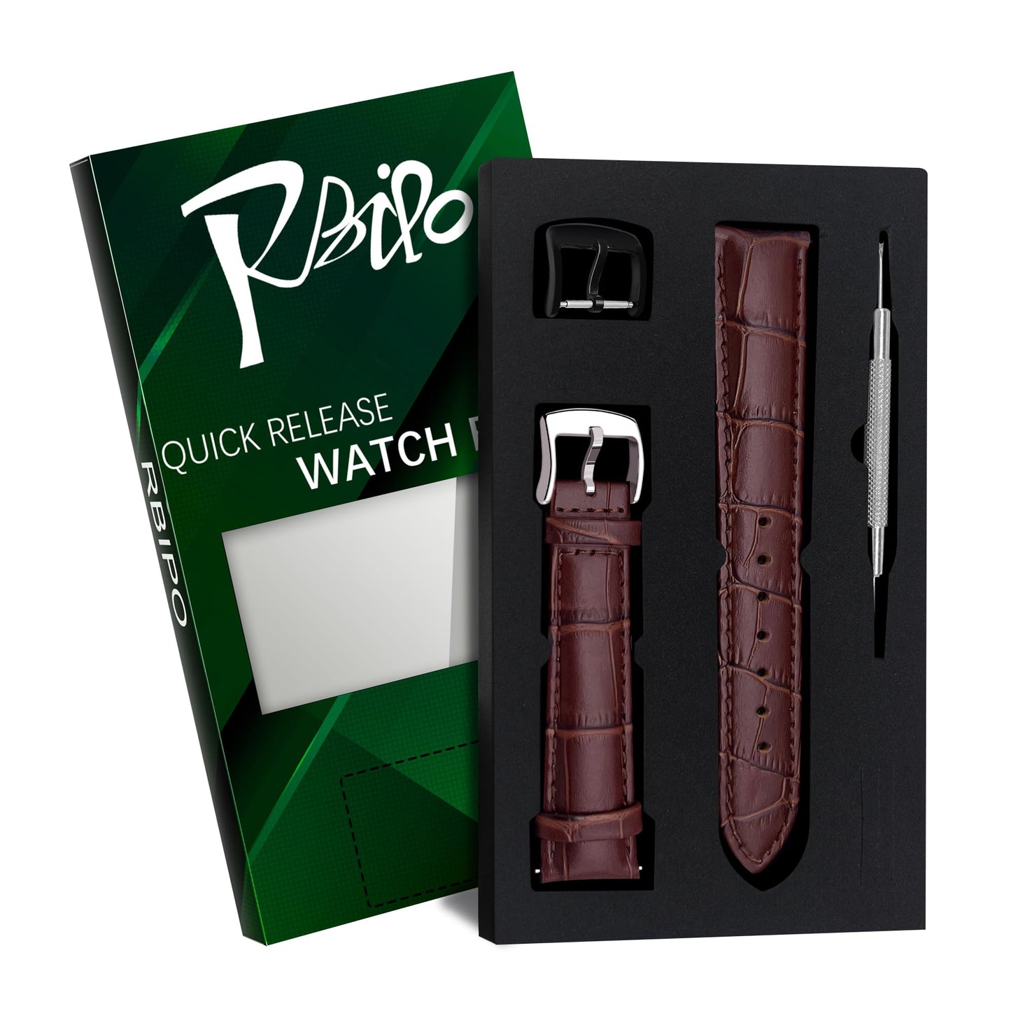 RBIPO 22mm Leather Watch Band Alligator Grain Quick Release Replacement Watch Strap for Men and Women
