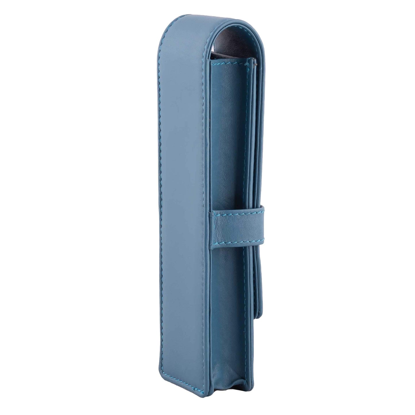 DiLoro Leather Pen Case Pouch Holder for Two Fountain Ballpoint Rollerball Pens or Pencils (Sololio Blue)