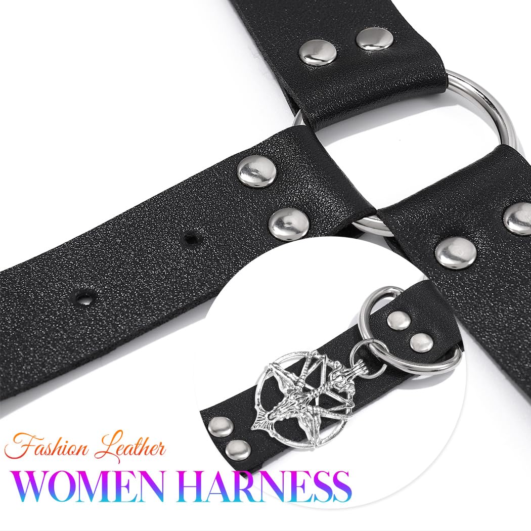 BODIY Women Punk Leather Waist and Leg Belt - Gothic Thigh Rave Accessory in Black