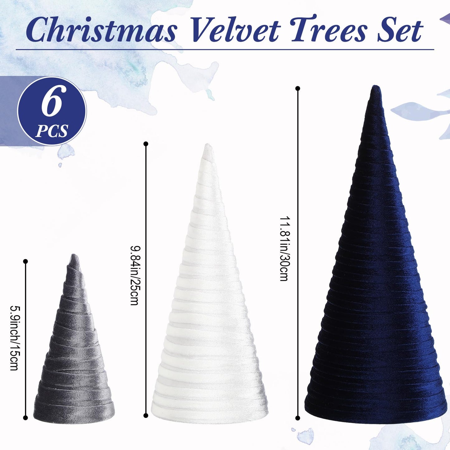 Hoolerry 6 Pcs Christmas Velvet Trees with Gold Pedestal Christmas Velvet Cones Tree Mantel Decor Modern Rustic Winter Home Minimalist for Holiday Entryway Table Wedding Centerpiece(Dusty Blue)