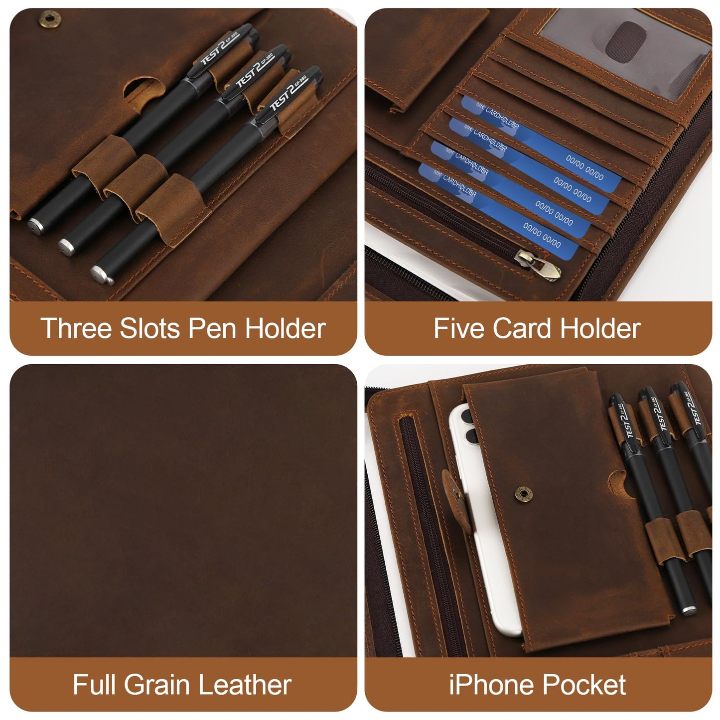 Jack&Chris Leather Portfolio with Zipper for Men Women, Leather Padfolio Organizer Business Resume Legal Pad Portfolio Notebook Binder for A4/Pad, JC007-8