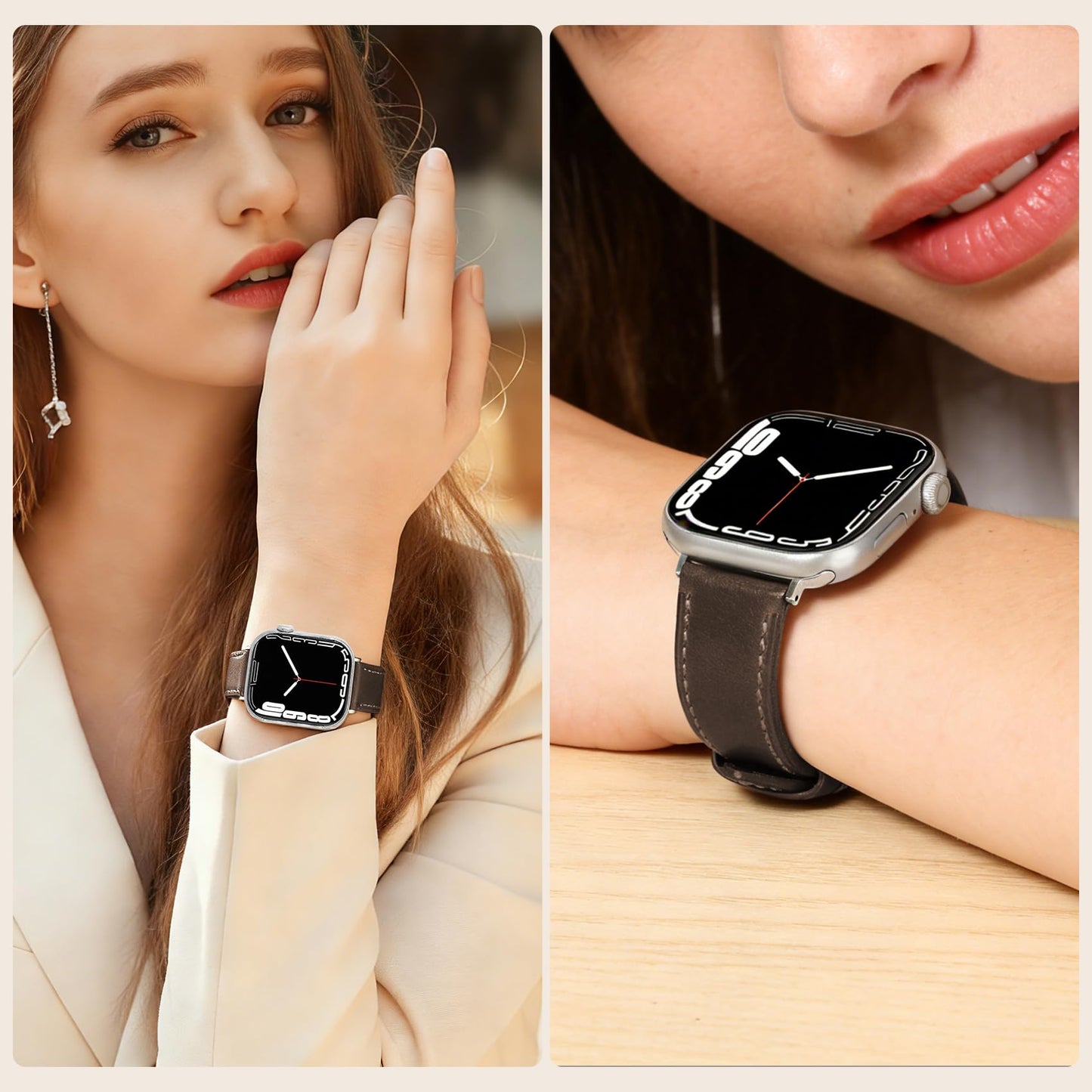 Soft Top-Grain Leather Watch Band Men Women, Compatible with All Apple Watch Series, Breathable, Sweat-Resistant iWatch Strap