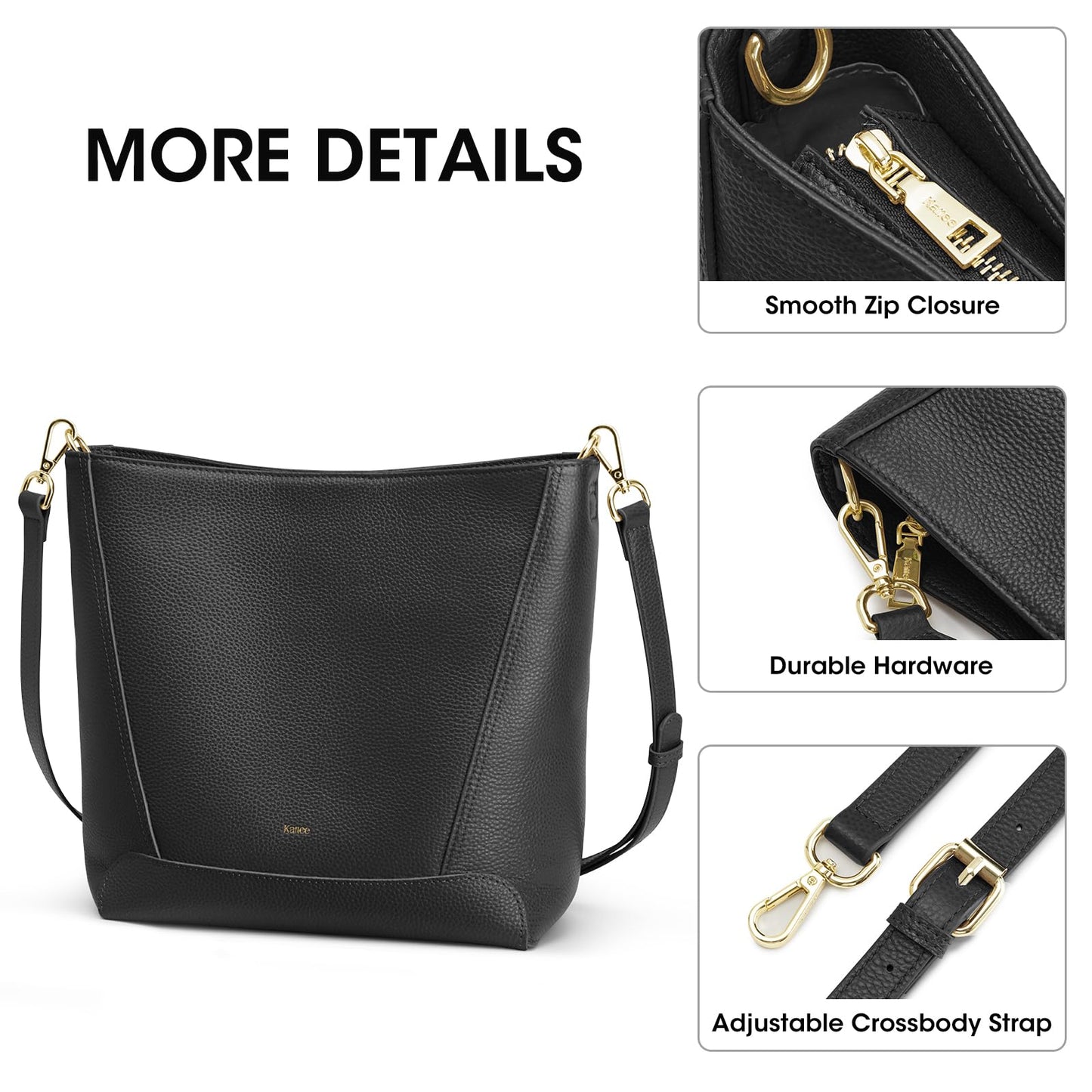 Kattee Leather Purses and Handbags Trendy, Bucket Bags for Women, Top Grain Leather Hobo Tote Shoulder Crossbody Bag with 2 Straps, Black