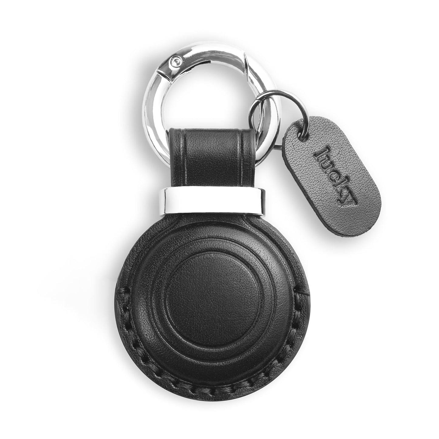 Jayanes Genuine Leather Keychain Holder Compatible with AirTag - Secure Case Cover Key Ring Chain Fob Accessories Intended for Air Tag - Black