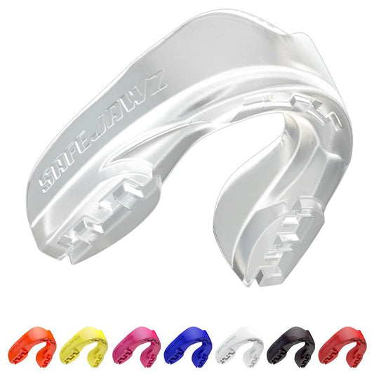 SAFEJAWZ Mouth Guard, Slim Fit Mouthguard for Adults with Case, Easy Fit Remoldable Mouthpiece for Football, Boxing, Lacrosse, MMA, Basketball & All Contact Sports (Adult 12+ Years, Clear)