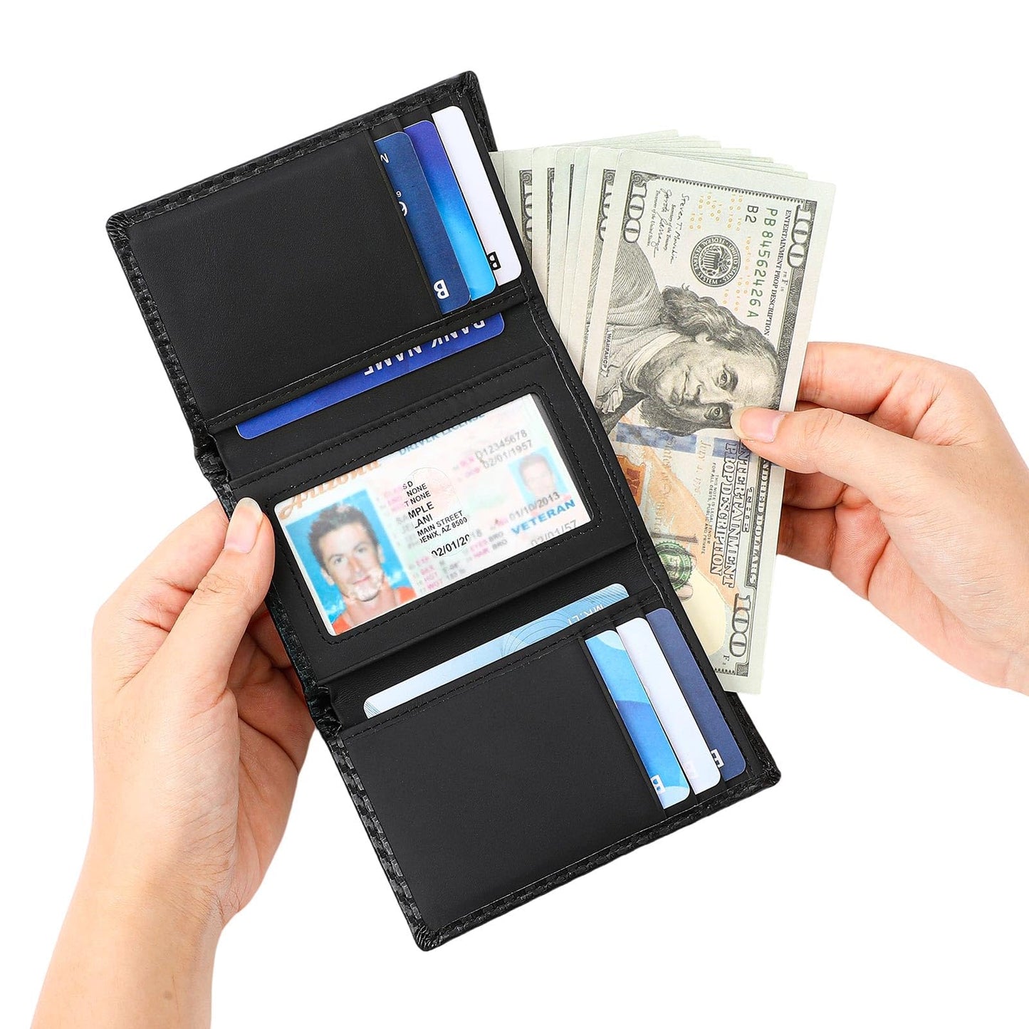 LOUEBICA Leather Trifold Wallet for Men RFID Blocking Minimalist Front Pocket Wallets with ID Window