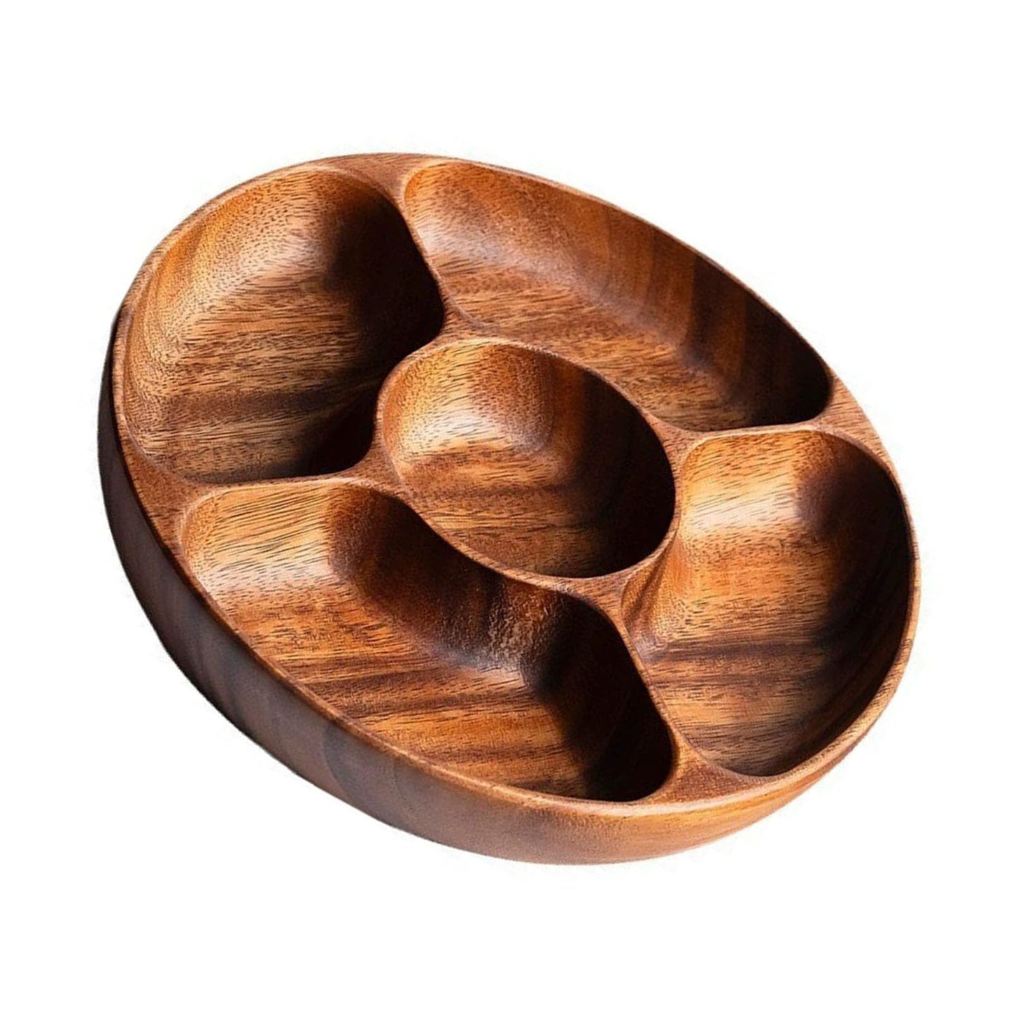 Wood Divided Servings Tray Dinner Platters Round Candy Tray Fruit Plate For Party Dishes Snacks Dried Fruit Easy To Use