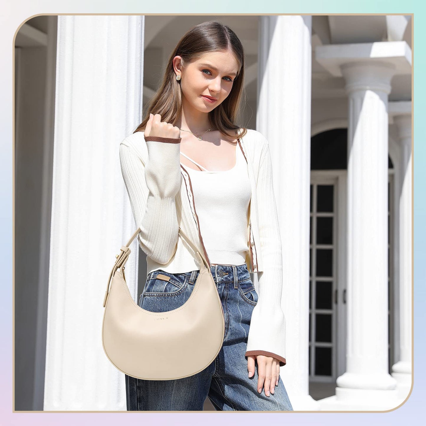 Keyli Women's Waterproof Leather Small Clutch Purse, Trendy Zipper Top Handle Bags, Mini Purses, Cute Tote Bags with Adjustable Strap, Khaki