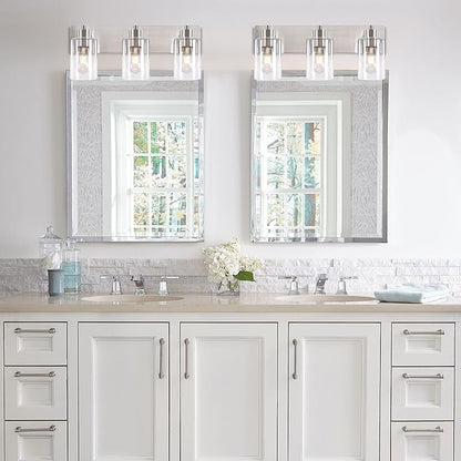 3-Light Bathroom Vanity Light Fixtures,Modern Wall Sconces,Bathroom Lights Over Mirror,Wall Mounted Lamp for Kitchen Living Room Bedroom Hallway,Brushed Nickel Finish with Clear Glass Shade
