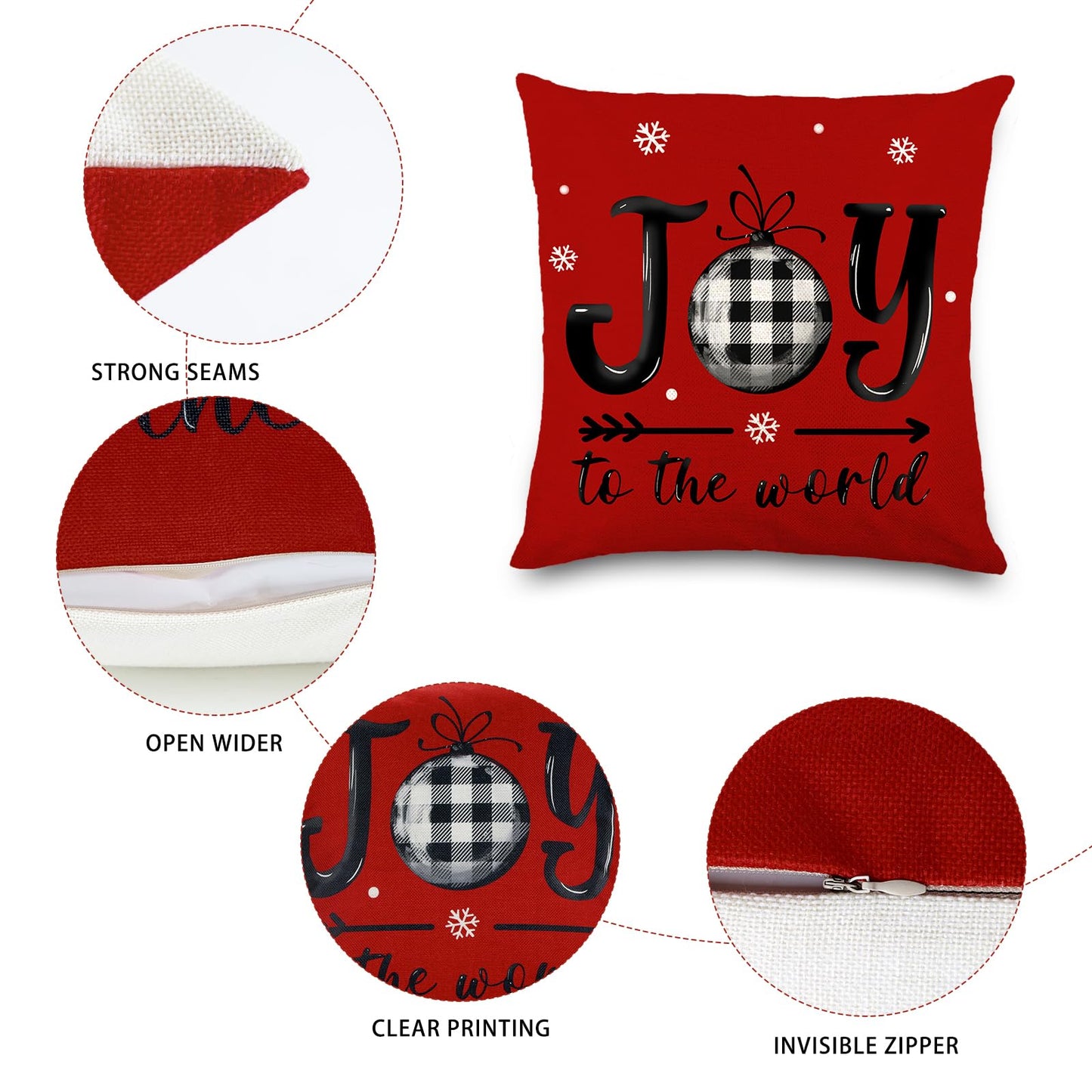 DIYDEC 4pcs Christmas Pillow Covers 18x18 Inch Red Pillow Covers Xmas Decorations Buffalo Tree Truck Merry Christmas Pillows Winter Holiday Farmhouse Seasonal Throw Case Decor for Sofa Couch