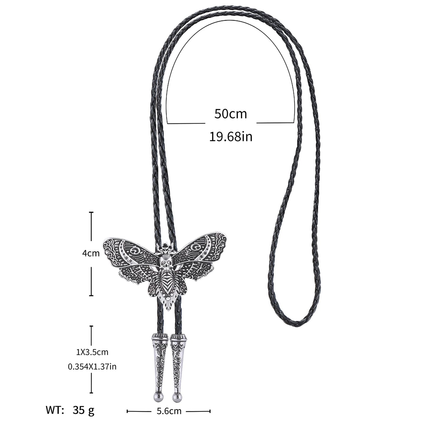 Western Bolo Tie for Men Women Death Head Moth Cowboy Bolo Tie Necktie Metal Insect Dead Gothic Punk Retro Jewelry(Silver)