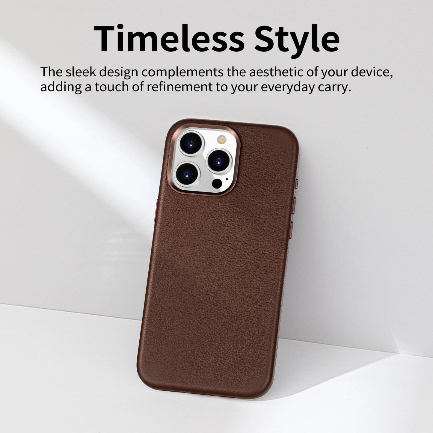 Belemay Compatible with iPhone 15 Pro Max Leather Case, Compatible with MagSafe - Luxury Tumbled Leather - Metal Buttons & Lens Protector - Slim Fit&Durable - Distinctive Texture (6.7-inch) - Brown