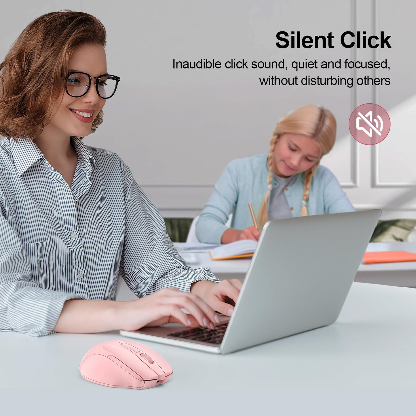 TECKNET Wireless Mouse (BT5.0/3.0 & 2.4G) Rechargeable 4800 DPI Silent USB A & Bluetooth Mouse 6 Buttons, Wide Compatibility - Grey