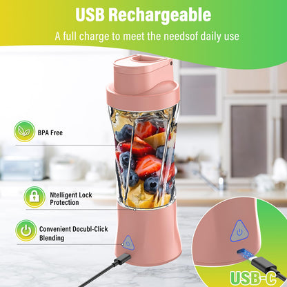 Portable Blender, 360W Personal Blender for Shakes and Smoothies for Kitchen, 24 Oz BPA Free Traveling Juicer Cup and Lid with 6 Blades, Self Cleaning Portable Juicer for Kitchen/Travel/Gym, Black
