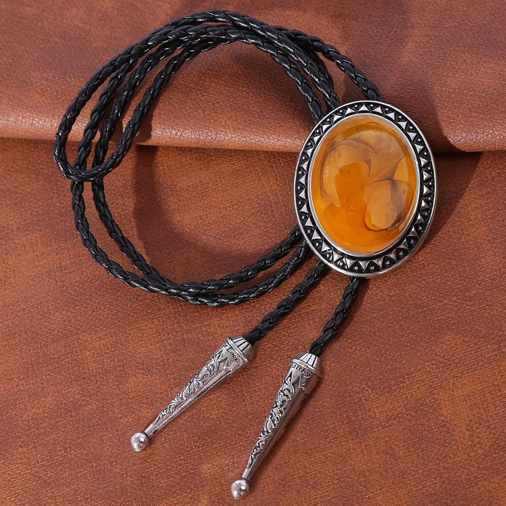 joymiao Vintage Bolo Tie for Men Western Cowboy Wedding Necklace Natural Stone Native American Bolo Tie Leather Necktie Costume Accessorie