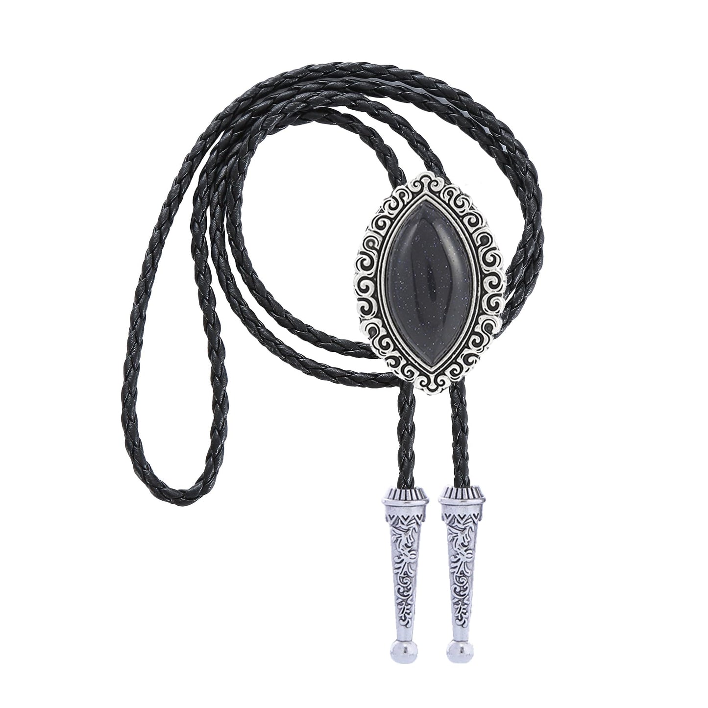 Bjesinmo Leather Bolo Tie with Black Olive Stone Pendant Western Neck Ties for Men Vintage Cowboy Necktie Turquoise American Style Fashion Accessories