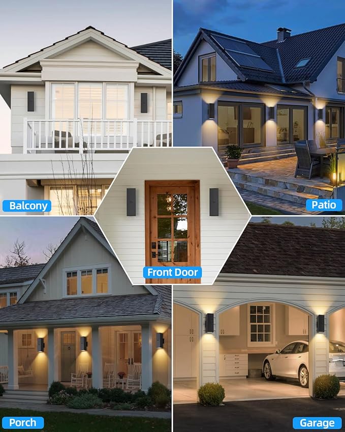 Motion Sensor Outdoor Lights 2 Pack, Modern Outdoor Wall Lights Black Porch Light with E26 Base, Square Motion Detector Lights for Outside, Waterproof Sconce for House Doorway, Bulbs Included