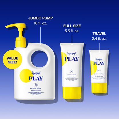 Supergoop! PLAY Everyday Lotion SPF 50 - Broad Spectrum Body & Face Sunscreen for Sensitive Skin - Great for Active Days - Fast Absorbing, Water & Sweat Resistant - 2.4 fl oz