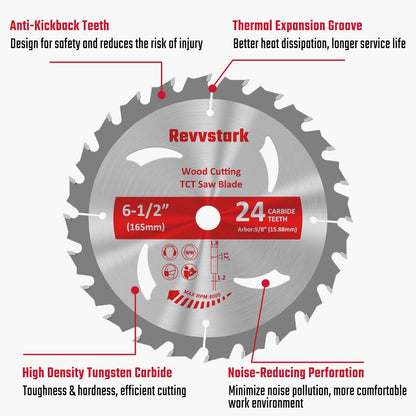 10 Pack Circular Saw Blade 6-1/2" 24T with 5/8" Arbor, Carbide Tipped Teeth, TCT Saw Blades for Cutting Various Wood, Plastic and Composite Materials, Fit Dewalt Craftsman Ryobi Milwaukee