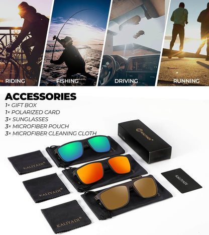 KALIYADI Polarized Sunglasses Men, Lightweight Mens Sunglasses Polarized UV Protection Driving Fishing Golf (Green/Red/Brown)