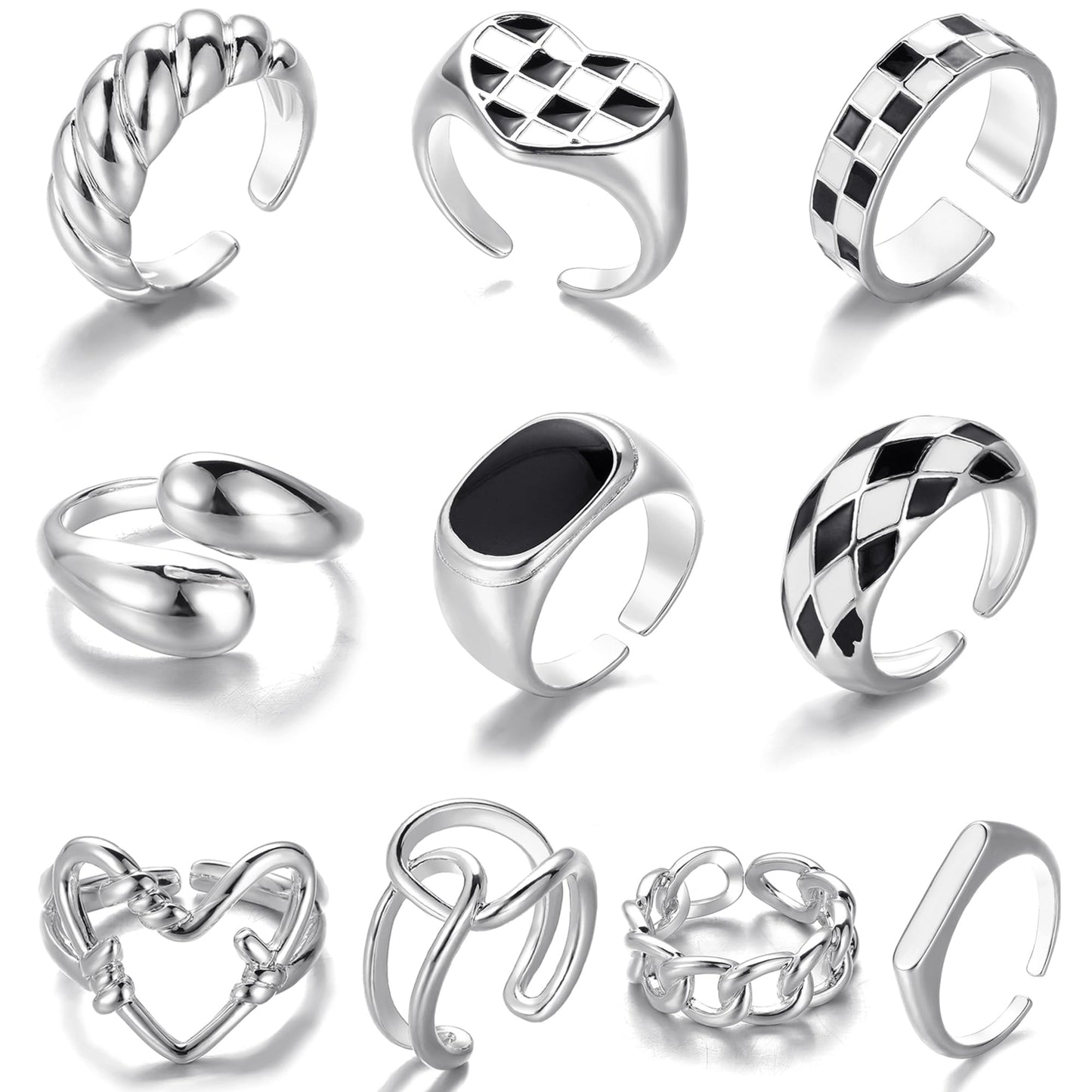FAXHION 12PCS Gold Stackable Rings Set for Women, 18K Gold Plated Open Stacking Knuckle Ring, Adjustable Chunky Signet Band Statement Ring for Gift