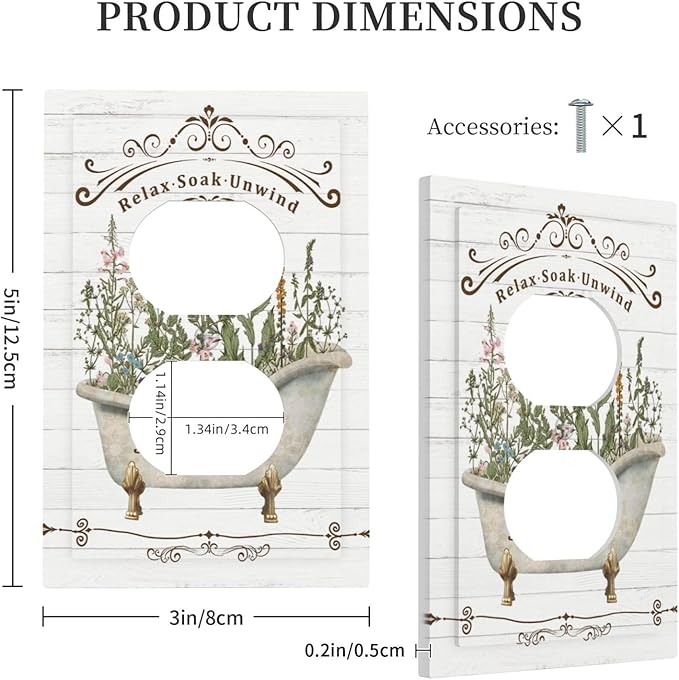 Rustic Farmhouse Wooden Board Botanical Flower 1 Gang Duplex Receptacle Switch Wall Plate Decorative Switchplate Outlet Covers Electrical Plug Cover Faceplate for Bathroom Home Decor