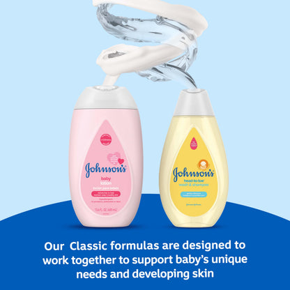 Johnson's First Touch Baby Gift Set, Baby Bath, Skin & Hair Essential Products, Kit for New Parents with Wash & Shampoo, Lotion, & Diaper Rash Cream, Hypoallergenic & Paraben-Free, 4 items