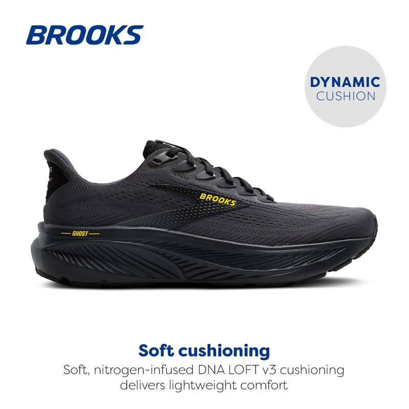 Brooks Men’s Ghost 17 Neutral Running Shoe - Ebony/Black/Yellow - 13 Medium