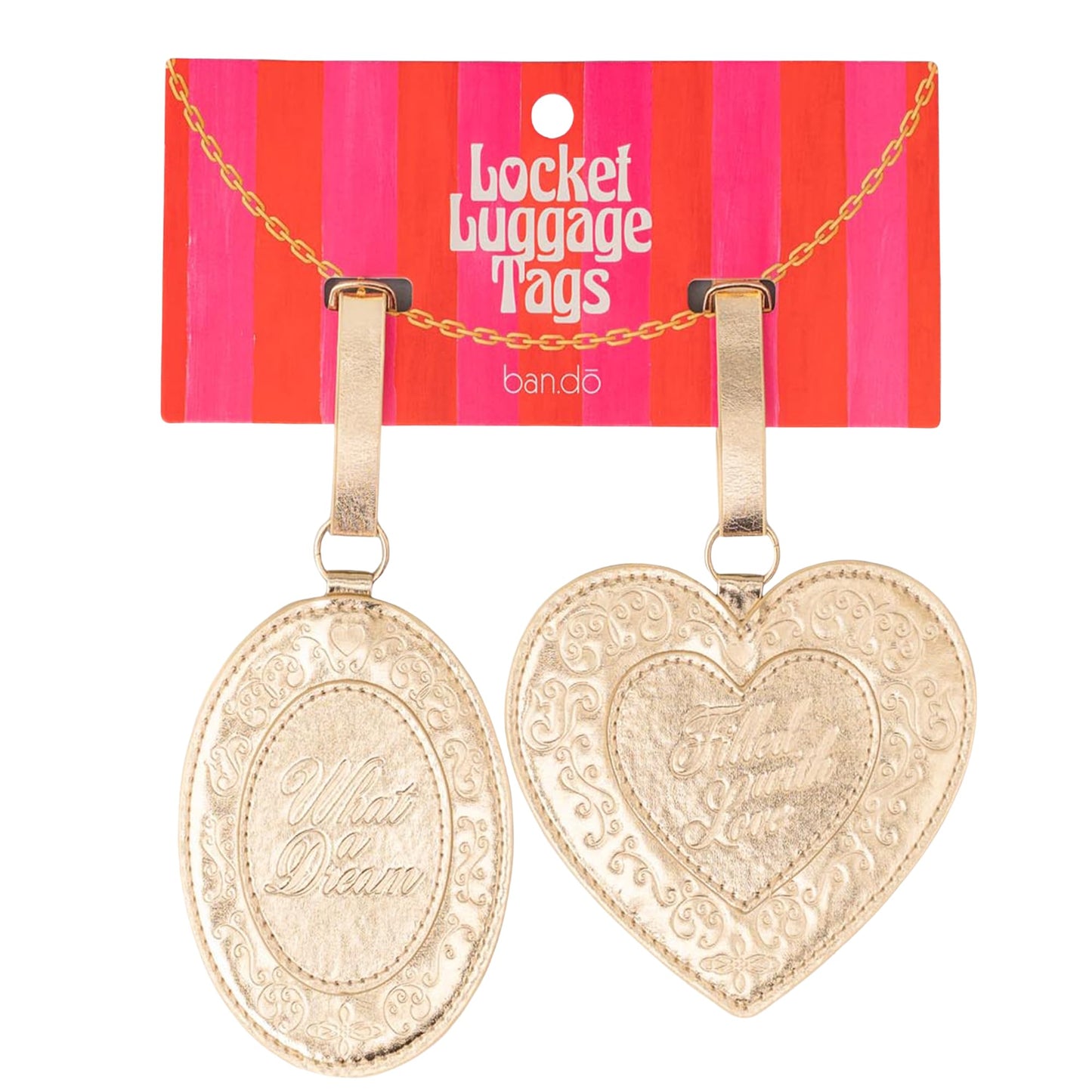 ban.do Getaway Suitcase Tag Set of 2 for Travel, Novelty Shaped Durable Vegan Leather Luggage Identifier (Lockets)