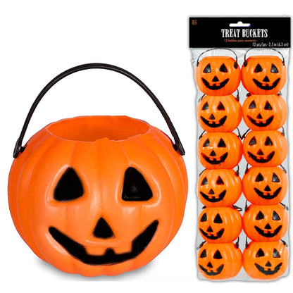 4E's Novelty 24 Pack Mini Pumpkin Trick or Treat Buckets Bulk Halloween Candy Holders Container for Kids, Halloween Goodie Bags Fillers Party Favor Toys