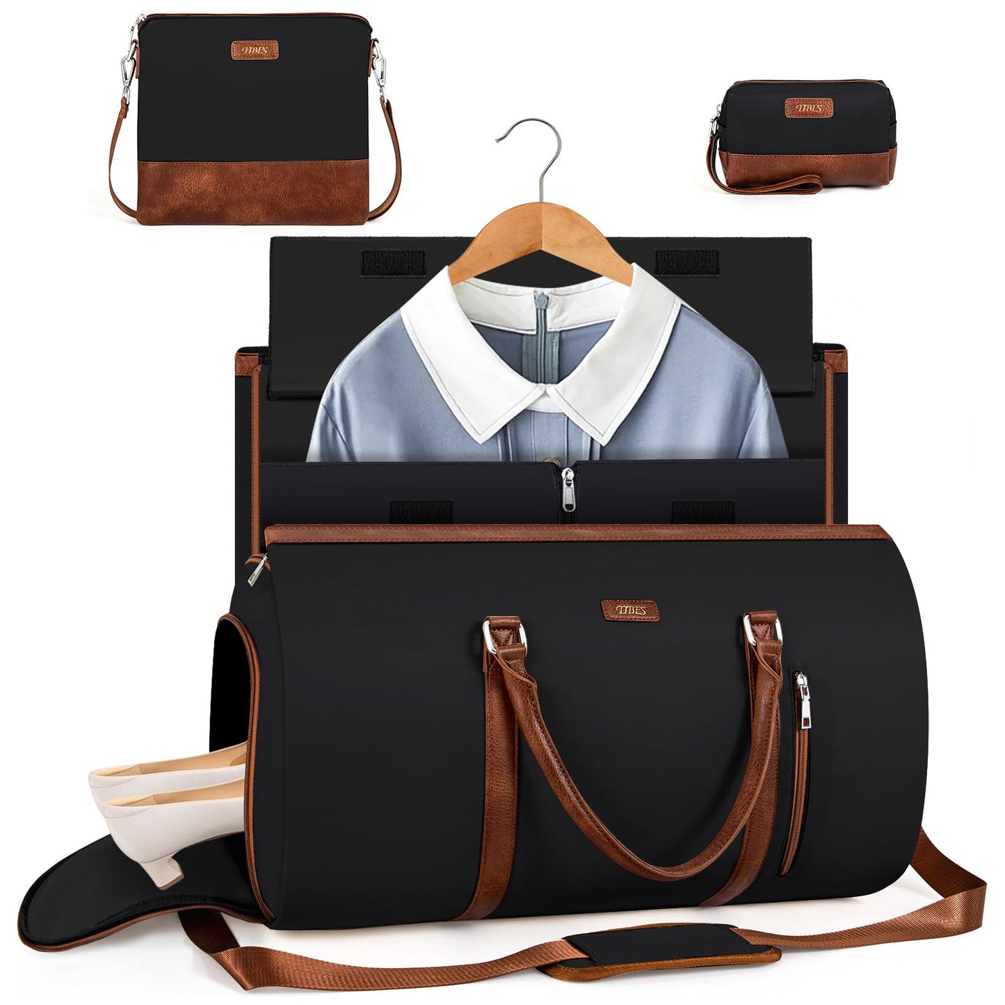 Convertible 2-in-1 Garment Bags for Travel, 50L Carry On Garment Duffle Bag With Shoe Compartment Large Weekender Bag for Women Men Hanging Suitcase Suit Travel Duffel Overnight Bags 4pcs Set