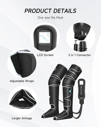 ALLJOY Leg Massager for Circulation and Pain Relief FSA, Christmas Gifts for Men Women Dad Mom, Leg Massager with Heat and Compression, 2 Heat 5 Modes 4 Intensities 4 Extenders