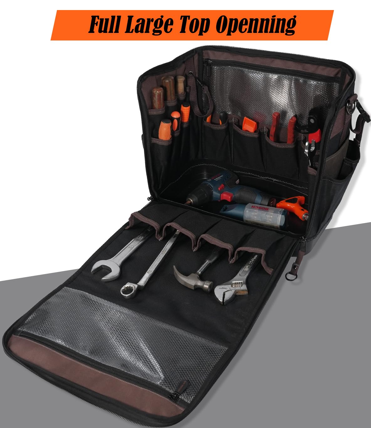 WELKINLAND 54Pockets Electrician Tool Bag, Heavy-Duty Hard Bottom Tool Bag, WaterProof Waxed Canvas Tools Bag, Technician Tool Bags, HVAC Tools Bag For professionals