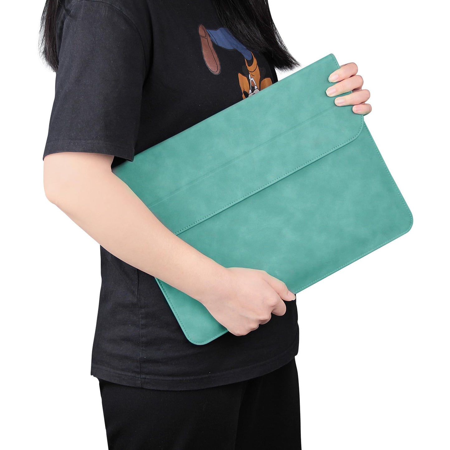 Megoo 14" Slim Laptop Sleeve Case with Stand for Samsung Galaxy Book 13.3", MacBook Air 13.3"/13.6"/Pro 14.2", Microsoft Surface Laptop 13.5", Leather Case for 13" 14" Tablet Chromebook Notebook(Cyan)