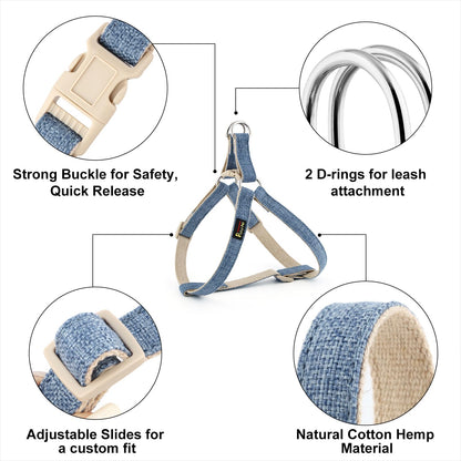 Plutus Pet Cotton Hemp Step in Dog Harness, Sustainable, Lightweight and Escape-Proof, Quick Fit Dog Harness for Puppy Small Medium and Large Dogs, Haze Blue, M