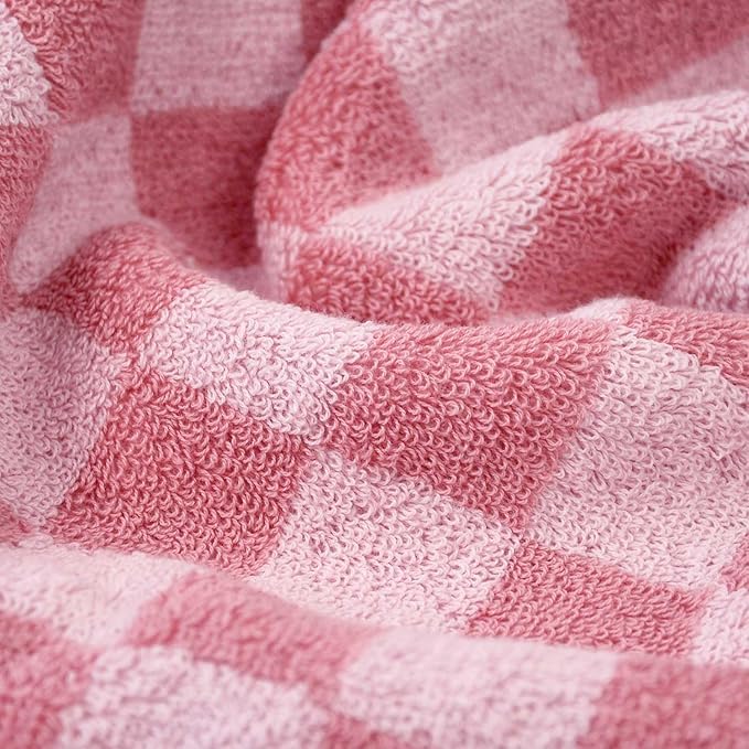 Jacquotha Soft Cotton Hand Towels in Pink Checkered