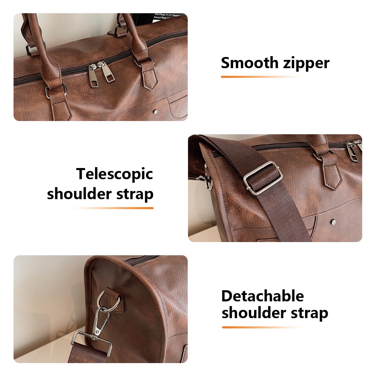 Travel Duffle Bag, PU Leather, Travel Weekender Overnight Bag, Handbag, Casual Bag, Large Capacity Gym Bag for Flight, Camping, Sports, Business Travel, Lightweight, Waterproof, 40L.