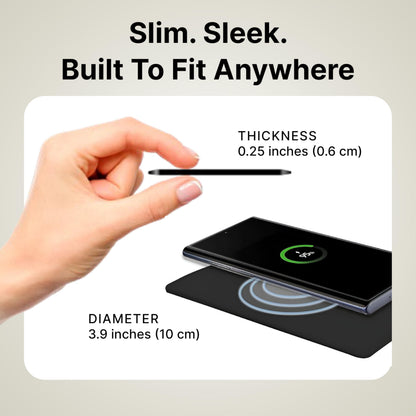 IJS Ultra Slim Universal Fast Wireless Charger - Phone Charger Compatible with All Qi Enabled Phones - Smart Round Fast Charging Pad for Multiple Devices (Black)