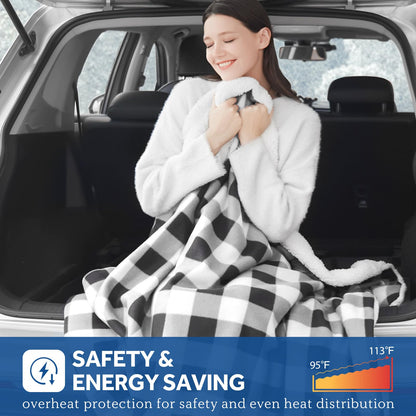 Sealy 12-Volt Heated Car Blanket, Portable Electric Blanket with 3 Heating Levels & 4 Hours Auto Off for Car, Truck, SUV, RV or Camping, Machine Washable, 59" X 43", Charcoal