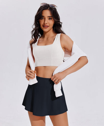 PINSPARK Womens Tennis Skirt High Waisted Golf Skirts with Shorts Underneath Quick Dry Workout Skort Flowy Athletic Skorts, Dark Navy X-Large