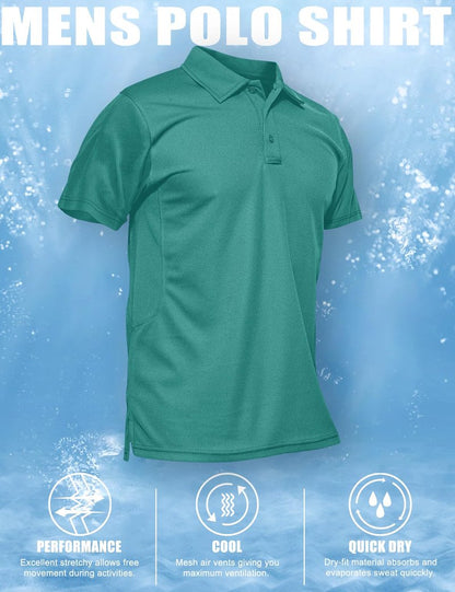 MAGCOMSEN Mens Polo T Shirts Short Sleeve Collared Work Shirt Dry Fit Tennis Top Moisture Wicking Shirt Grey Green M